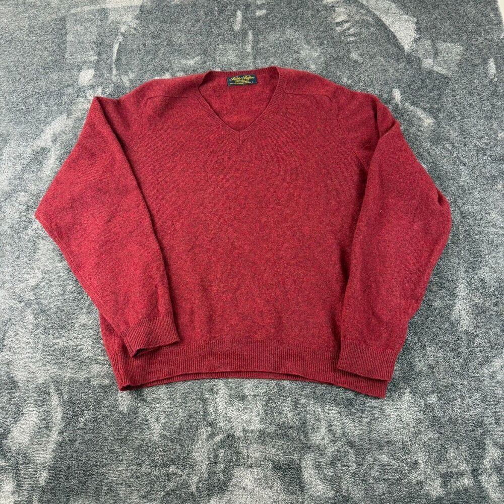Vtg 60s 70s Brooks Brothers Lambswool Great Britain V-Neck Red Sweater Men's L*